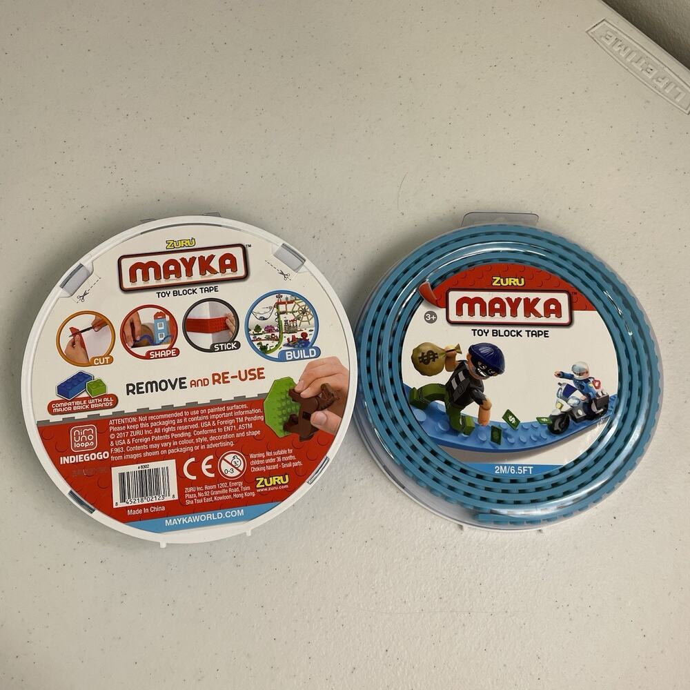 Mayka Toy Block Tape 2 Pack 6.5FT 2-Stud Light Blue Zuru Remove Reuse 8302